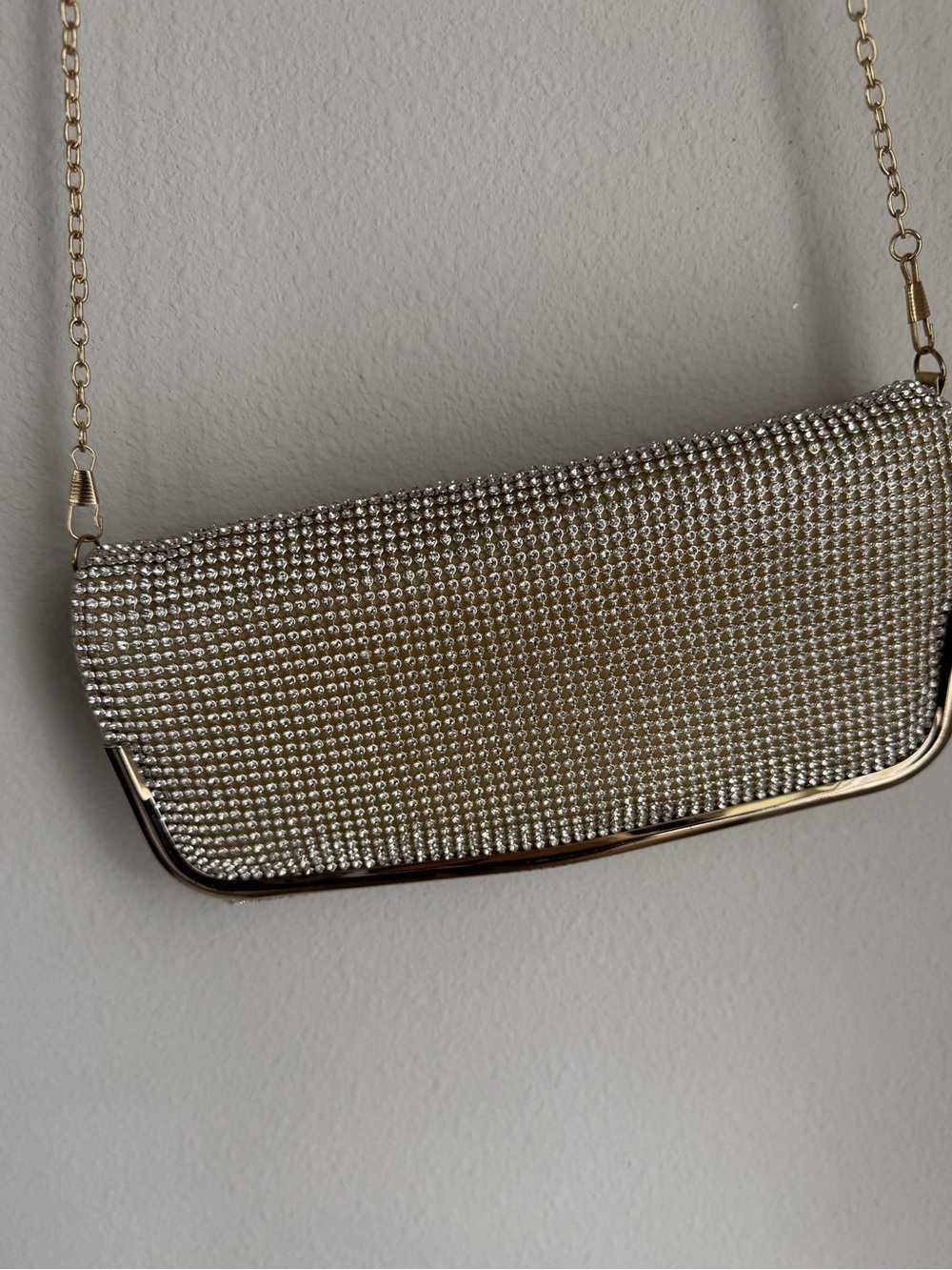 Gold Crystal-Embellished Evening Clutch Shoulder Bag